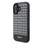 DKNY PU Leather Repeat Pattern Bottom Stripe MagSafe Black Kryt iPhone 16 Plus