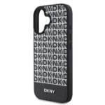DKNY PU Leather Repeat Pattern Bottom Stripe MagSafe Black Kryt iPhone 16 Plus