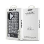 DKNY PU Leather Repeat Pattern Bottom Stripe MagSafe Black Kryt iPhone 16 Plus
