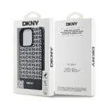 DKNY PU Leather Repeat Pattern Bottom Stripe MagSafe Black Kryt iPhone 16 Pro