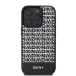 DKNY PU Leather Repeat Pattern Bottom Stripe MagSafe Black Kryt iPhone 16 Pro Max