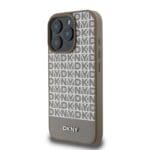 DKNY PU Leather Repeat Pattern Bottom Stripe MagSafe Brown Kryt iPhone 16 Pro