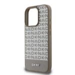 DKNY PU Leather Repeat Pattern Bottom Stripe MagSafe Brown Kryt iPhone 16 Pro