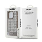 DKNY PU Leather Repeat Pattern Bottom Stripe MagSafe Brown Kryt iPhone 16 Pro