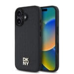DKNY PU Leather Repeat Pattern Stack Logo MagSafe Black Kryt iPhone 16