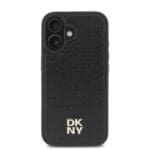 DKNY PU Leather Repeat Pattern Stack Logo MagSafe Black Kryt iPhone 16 Plus