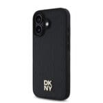 DKNY PU Leather Repeat Pattern Stack Logo MagSafe Black Kryt iPhone 16 Plus