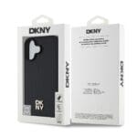 DKNY PU Leather Repeat Pattern Stack Logo MagSafe Black Kryt iPhone 16 Plus