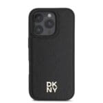 DKNY PU Leather Repeat Pattern Stack Logo MagSafe Black Kryt iPhone 16 Pro
