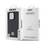 DKNY PU Leather Repeat Pattern Stack Logo MagSafe Black Kryt iPhone 16 Pro