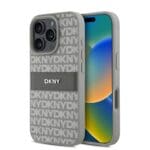 DKNY PU Leather Repeat Pattern Tonal Stripe Beige Kryt iPhone 16 Pro