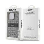 DKNY PU Leather Repeat Pattern Tonal Stripe Beige Kryt iPhone 16 Pro
