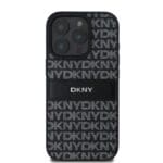 DKNY PU Leather Repeat Pattern Tonal Stripe Black Kryt iPhone 16 Pro