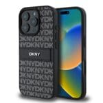 DKNY PU Leather Repeat Pattern Tonal Stripe Black Kryt iPhone 16 Pro