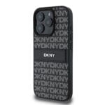 DKNY PU Leather Repeat Pattern Tonal Stripe Black Kryt iPhone 16 Pro