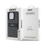 DKNY PU Leather Repeat Pattern Tonal Stripe Black Kryt iPhone 16 Pro