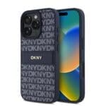 DKNY PU Leather Repeat Pattern Tonal Stripe Blue Kryt iPhone 16 Pro