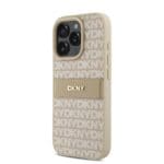 DKNY PU Leather Repeat Pattern Tonal Stripe Pink Kryt iPhone 16 Pro