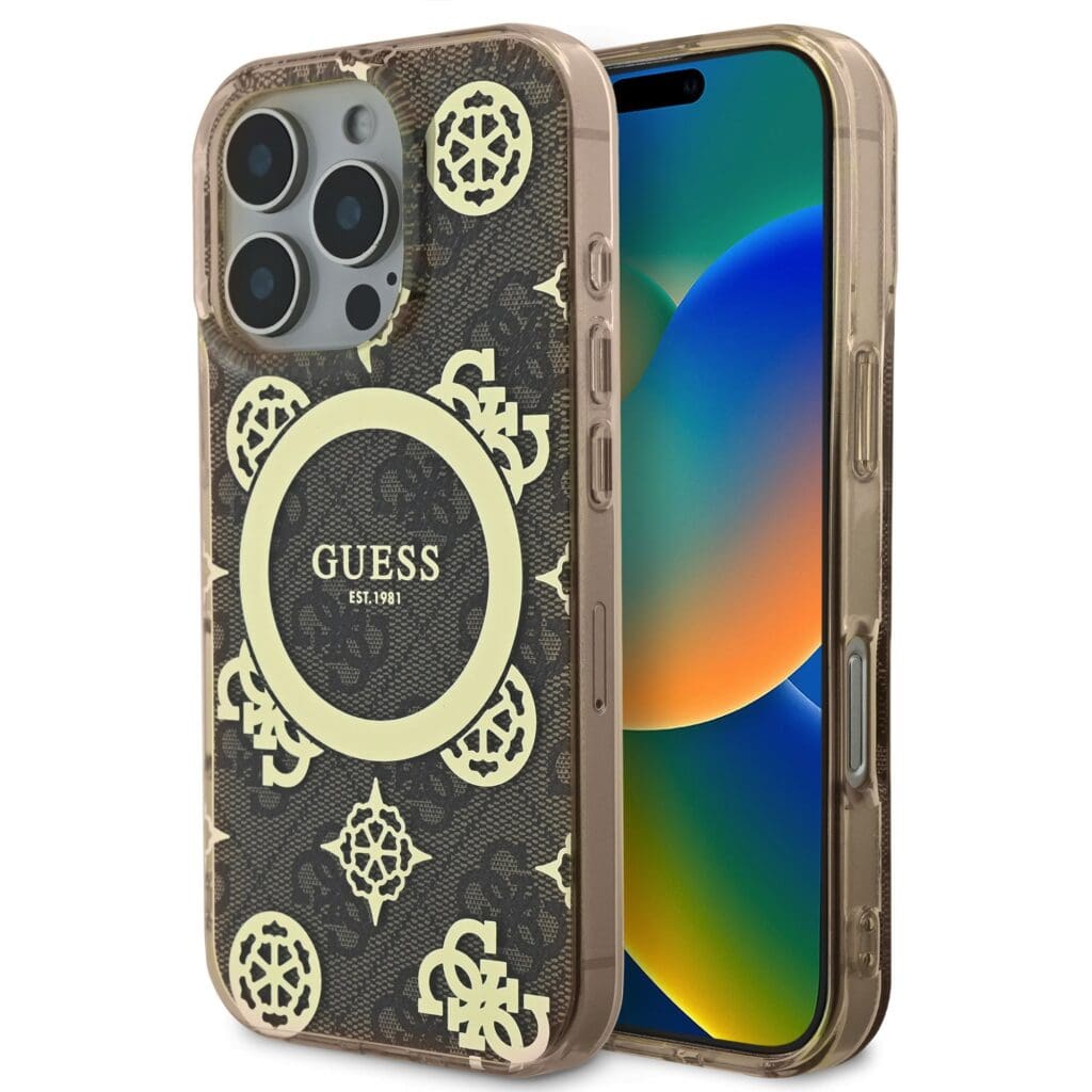 Guess IML 4G Peony MagSafe Brown Kryt iPhone 16 Pro