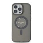 Guess IML Rhinestones Ring MagSafe Black Kryt iPhone 16 Pro