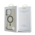 Guess IML Rhinestones Ring MagSafe Black Kryt iPhone 16 Pro