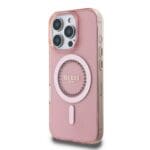 Guess IML Rhinestones Ring MagSafe Pink Kryt iPhone 16 Pro Max