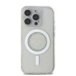Guess IML Rhinestones Ring MagSafe White Kryt iPhone 16 Pro