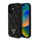 Guess PU Leather 4G Triangle Metal Logo Black Kryt iPhone 16