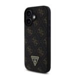 Guess PU Leather 4G Triangle Metal Logo Black Kryt iPhone 16