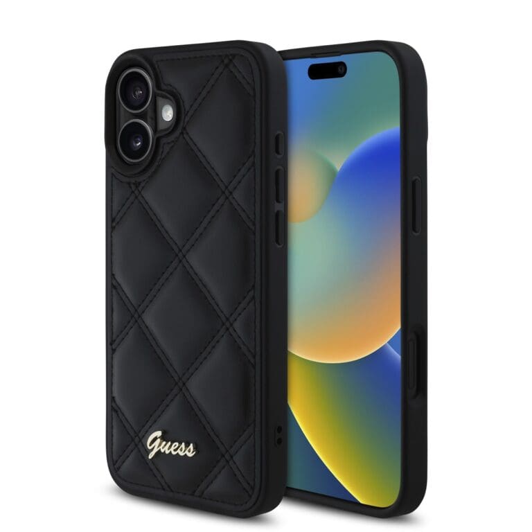 Guess PU Leather Quilted Black Kryt iPhone 16 Plus