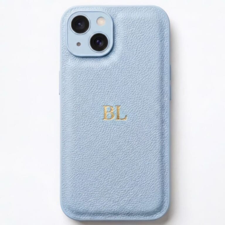 BHcase Camera Leather Monogram Baby Blue Kryt iPhone 15