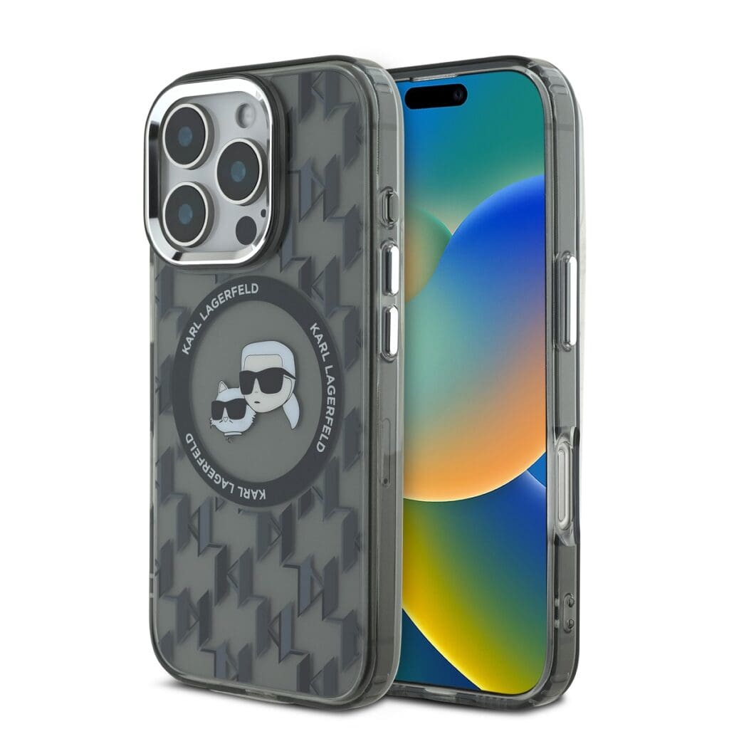 Karl Lagerfeld IML Monogram K&CH Heads MagSafe Black Kryt iPhone 16 Pro