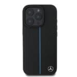 Mercedes Leather Blue Stripe MagSafe Black Kryt iPhone 16 Pro