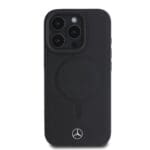 Mercedes Smooth Leather MagSafe Black Kryt iPhone 16 Pro