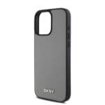 DKNY PU Leather Silver Metal Logo MagSafe Grey Kryt iPhone 16 Pro