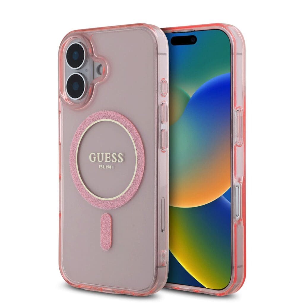Guess IML Glitter Ring MagSafe Pink Kryt iPhone 16