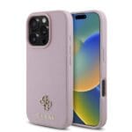 Guess PU Grained 4G Small Metal Logo MagSafe Pink Kryt iPhone 16 Pro