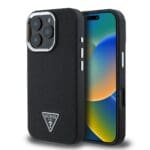 Guess PU Grained Triangle Logo Black Kryt iPhone 16 Pro Max