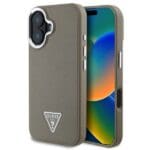 Guess PU Grained Triangle Logo Brown Kryt iPhone 16