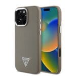 Guess PU Grained Triangle Logo Brown Kryt iPhone 16 Pro Max