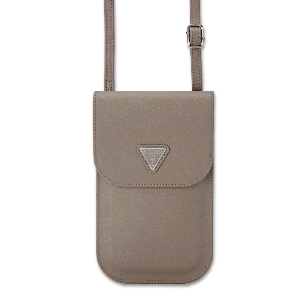 Guess PU Grained Triangle Logo Phone Bag Brown