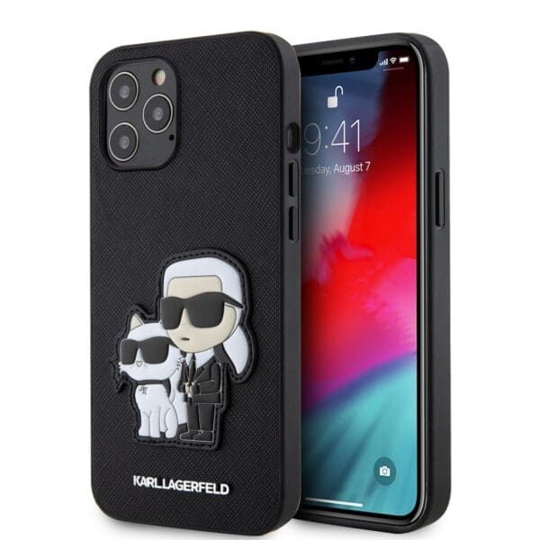 Karl Lagerfeld PU Saffiano Karl and Choupette Black Kryt iPhone 12/12 Pro