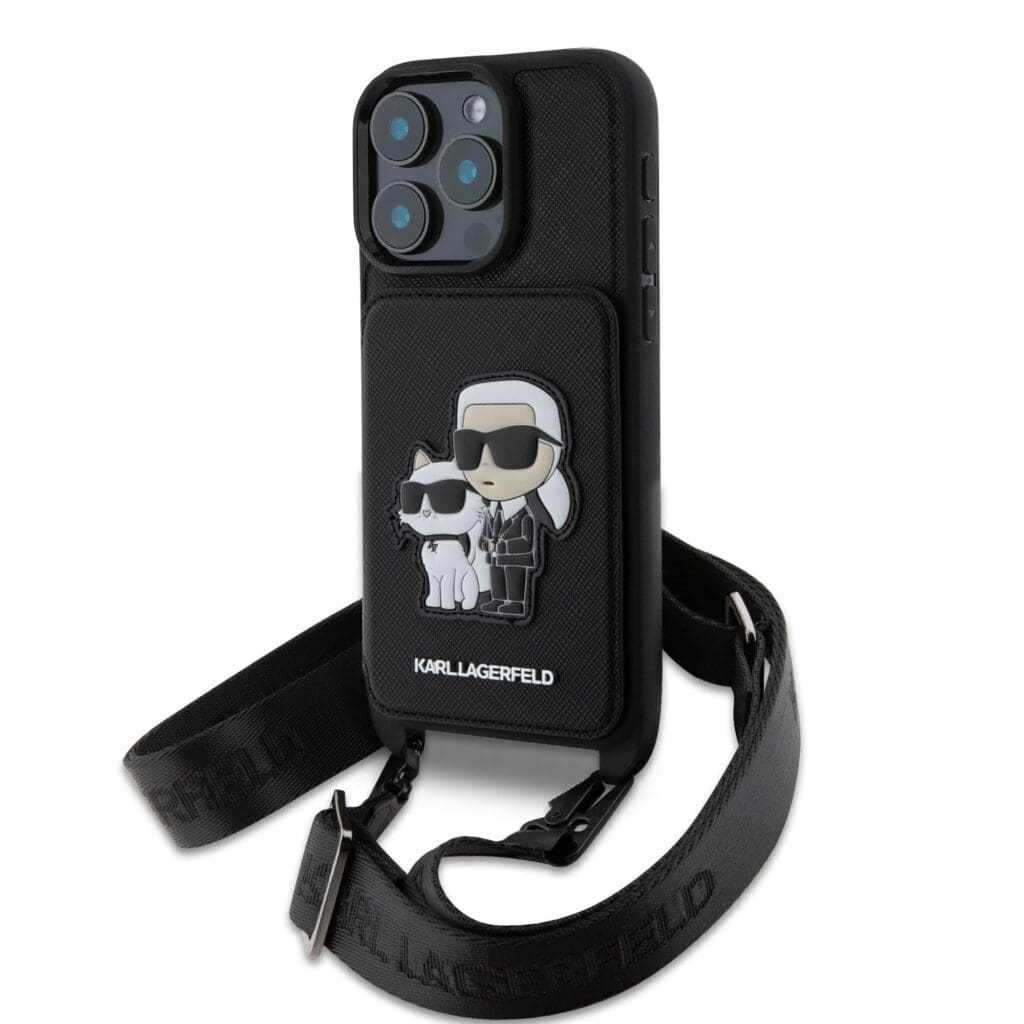 Karl Lagerfeld Saffiano Crossbody Karl and Choupette Black Kryt iPhone 16 Pro