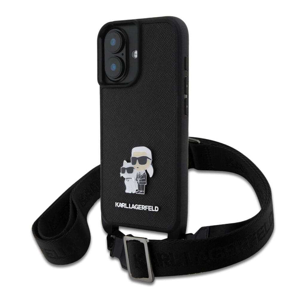 Karl Lagerfeld Saffiano Crossbody Metal Karl and Choupette Black Kryt iPhone 16