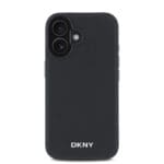 DKNY PU Leather Silver Metal Logo MagSafe Black Kryt iPhone 16 Plus