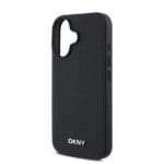 DKNY PU Leather Silver Metal Logo MagSafe Black Kryt iPhone 16 Plus