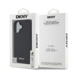 DKNY PU Leather Silver Metal Logo MagSafe Black Kryt iPhone 16 Plus