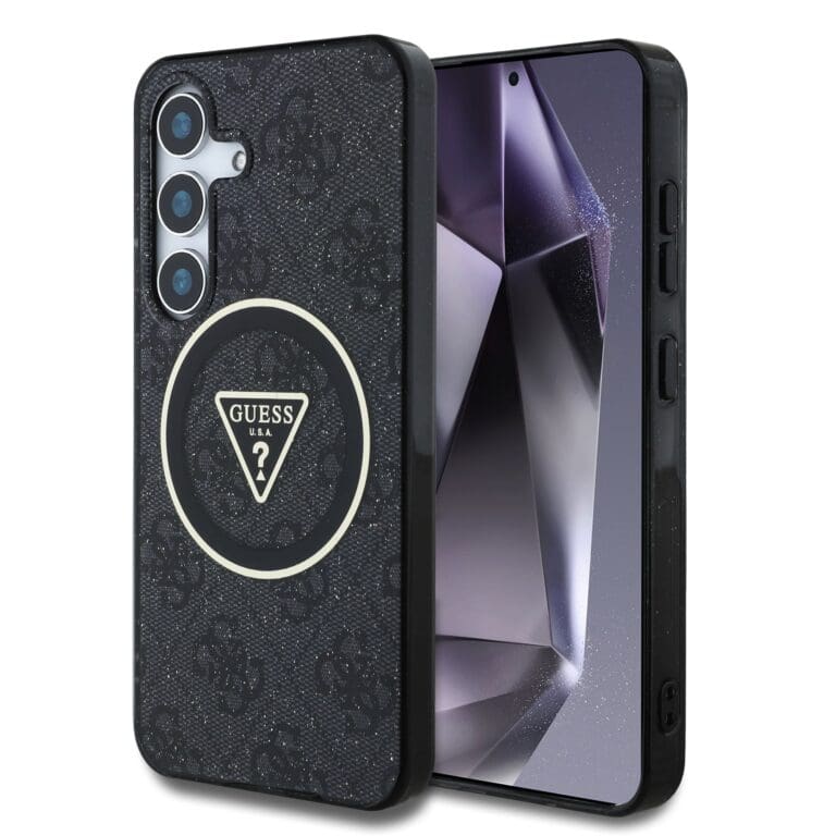 Guess IML 4G Glitter and Triangle Logo MagSafe Black Kryt Samsung Galaxy S25