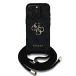 Guess PU 4G Metal Logo Crossbody Black Kryt iPhone 16 Pro