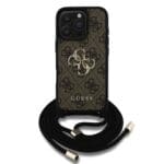 Guess PU 4G Metal Logo Crossbody Brown Kryt iPhone 16 Pro